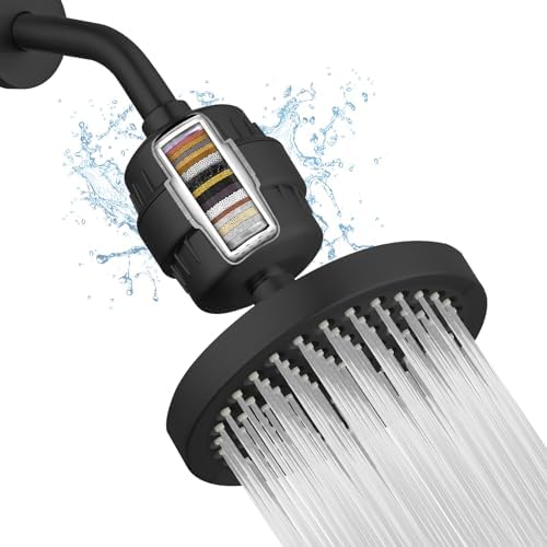 High Pressure Filtered Shower Head Set, 6’’ Rain Shower Filter for Hard Water, Universal Round Showerhead 20 Stage Filtration Removes Impurities for Rejuvenated Skin by Eolax, Matte Black by Eolax