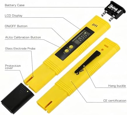 Digital pH Meter Tester Pen for Water, Pre-Calibrated, High Accuracy ±0.01, 0–14 pH Range, Pocket Size for Drinking Water, Pool, Aquarium & Hydroponics (Yellow) - Image 2