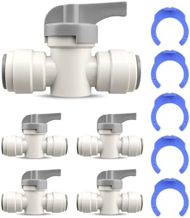5 Pack Acetal Copolymer 1/2" Tube OD Tube Fitting With Rotary Switch Fit for RO Water Filter System, Hand Shut Off Valve by Unknown