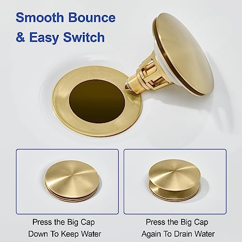Universal Bathroom Sink Stopper - Pop Up Sink Drain Stopper, Push Button Flixfilter Sink Drain Stopper Replacement, Wash Basin Drain Filter Plug Anti-Clogging Basket, Brushed Gold - Image 7