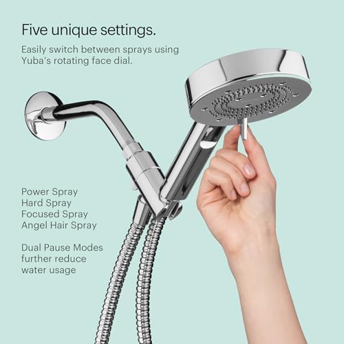Brondell Nebia Yuba HandHeld Shower Head, 60" Stainless Steel Hose, 5 Setting, Precision Nozzle, Matte Black - Image 5