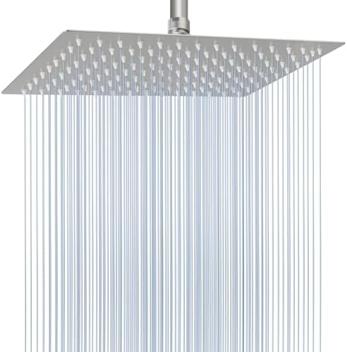 Voolan Extra Large Rain Shower Head - High Flow Square Rainfall Showerhead - Waterfall Full Body Coverage - Universal Ceiling or Wall Mount (16 * 12 Inch Rectangle, Brushed Nickel) by Voolan