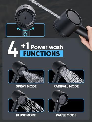 Cobbe Filtered Shower Head with Handheld, High Pressure 5 Spray Mode Showerhead with Filters, Built-in Power Wash for Hard Water - Remove Chlorine - Reduces Dry Itchy Skin, Black - Image 3