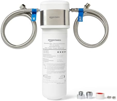 Amazon Basics Under Sink Water Filter System, NSF/ANSI 42 & 372 Certified, Easy Twist-and-Lock Design, 11,000 Gallons, 1 Year Service Life, White by AmazonBasics