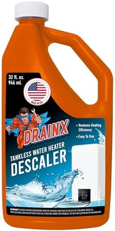DrainX Tankless Water Heater Descaling Solution | Highly Effective Descaler Restores Heating Efficiency, Quart, 32 fl oz by DrainX