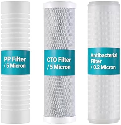 VEVOR RV Water Filter Replacement Cartridge, 0.2-Micron 3 Pack 3 Stage Premium RV Water Filtration Replacement Cartridge for 2.5" x 10" Filter Housing, Reduces Sediment, Particles, Chlorine, Odors by VEVOR