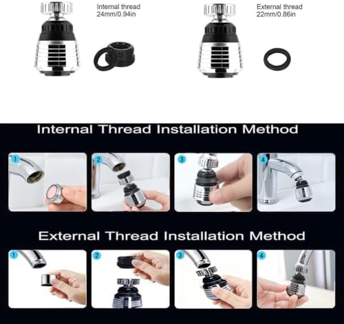 2 Pack Faucet Filter Aerator Sprayer, Sink 360 Swivel Water Tap Saving for Kitchen Bathroom (Short) - Image 7