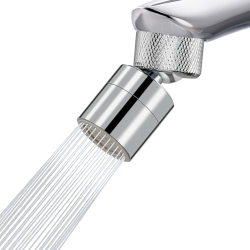 Hibbent Dual-function Solid Faucet Aerator, Big Angle Rotate Metal Kitchen Sink Aerator 360 Degree Swivel Sink Sprayer Attachment-55/64 Inch Female Thread-Chrome by Hibbent