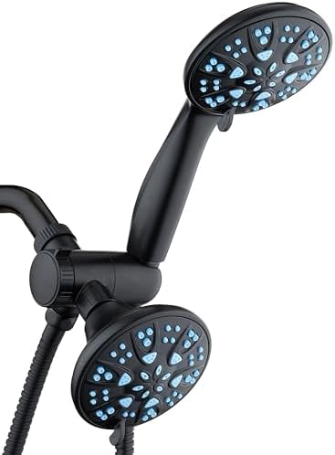 AquaDance Antimicrobial/Anti-Clog High-Pressure 30-setting Dual Head Combination Shower with Microban Nozzle Protection From Growth of Mold, Mildew & Bacteria for a Healthier Shower – Aqua Blue by AquaDance