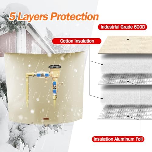 TOHONFOO Backflow Preventer Cover, Pipe Freeze Insulation, 50"Wx40"H, Beige - Image 5