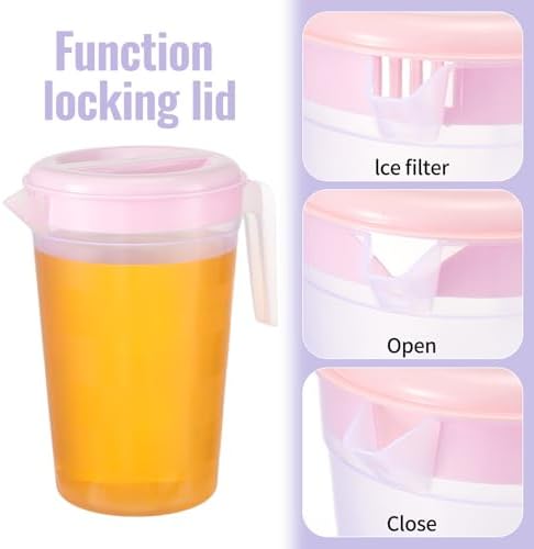 8 Pcs Plastic Pitcher with Lid & Handle, 2Qt Clear Water Pitcher Set, Round Beverage Pitchers with Easy Pour Spout for Water, Iced Tea, Party, Picnic, Camping and Home (4 Colors) - Image 4