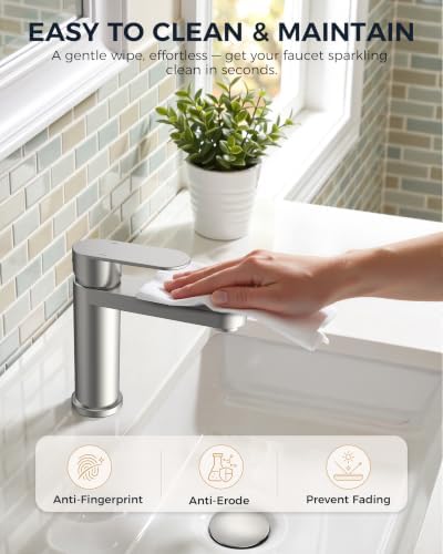 FORIOUS Bathroom Faucet 1 Hole, Single Handle Vanity Faucet Brushed Nickel - Image 4