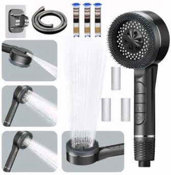 Filtered Shower Head with Handheld, High Pressure Shower Heads - 4 Spray Modes, Power Wash for Pets Bath, ON/OFF Switch & Water Saving Design (Deep Gray) by Unknown
