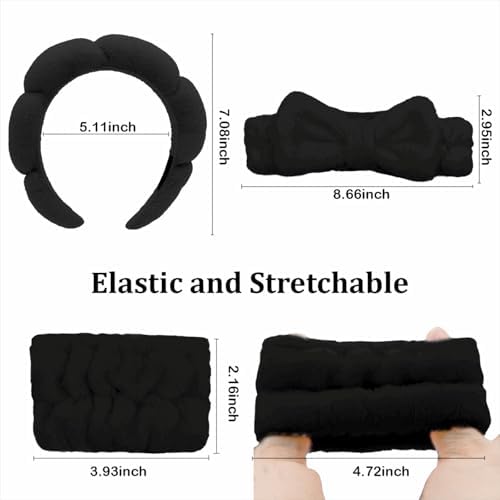 Black Skincare Bubble headband and wristband set for Face Washing - Image 5