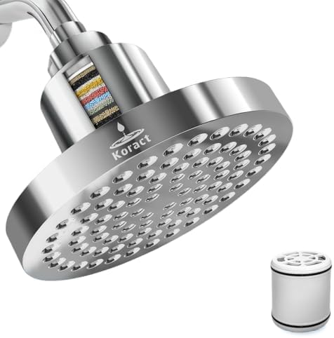 Filtered Shower Head High Pressure Output with for Hard Water- Removes Chlorine & Heavy Metals, Anti-Clogging Silicone Nozzles Bathroom Adjustable Replacement Rain ShowerHead Improve Skin Hair by Koract
