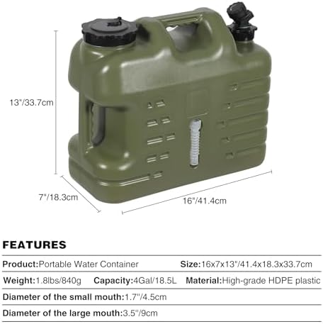 RedSwing 4 Gallon/18.5L Thickened Portable Water Container with Spigot, Water Storage Carrier for Camping Outdoor Hiking, BPA Free,Green - Image 2