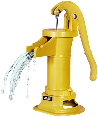 VEVOR Well Hand Pitcher Pump, 25 ft Maximum Lift, Antique Cast Iron Manual Hand Water Pump, NPT 1-1/4 in Connection, Easy Installation, Old Fashioned for Outdoor Garden, Pond, Backyard, Farm, Yellow by VEVOR