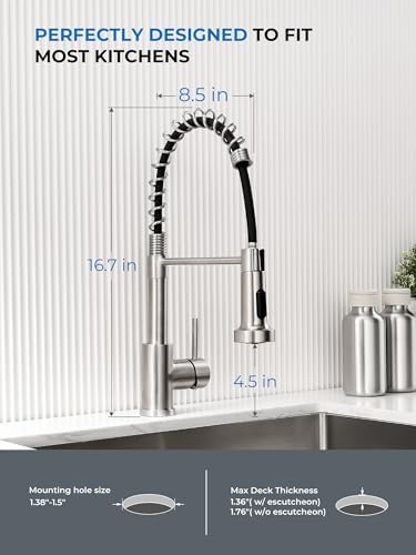 WEWE Pull-Out Kitchen Faucet, 2-Mode Sprayer, Brushed Nickel, High Arc - Image 4