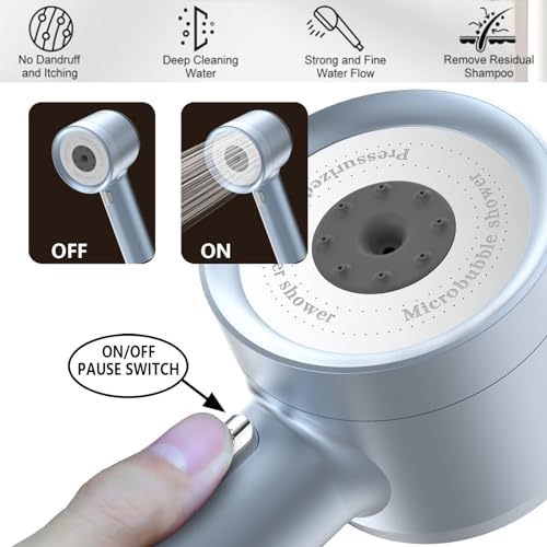 High Pressure Shower Head with Handheld, with Pause Switch 4 Spray Modes Water Saving Showerhead,Showerhead Set with Hose, Bracket and Cotton Filter, (blue) - Image 6