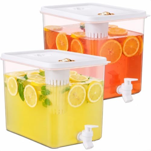 Domensi 2 Gallon Drink Dispenser for Fridge with Leak Proof Spigot, 2 Pack by Domensi