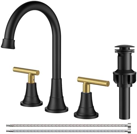 FORIOUS 8 Inch Widespread 3 Hole Bathroom Faucet Black and Gold, Mix Color by FORIOUS