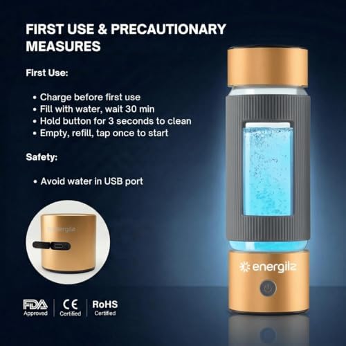 Hydrogen Water Bottle | Large 16.2 oz (480 ml) Hydrogen Water Bottle Generator 3000 ppb | Hydrogenator Machine | SPE/PEM Hydrogenated Ionizer Generator (Golden w/Gray) - Image 7