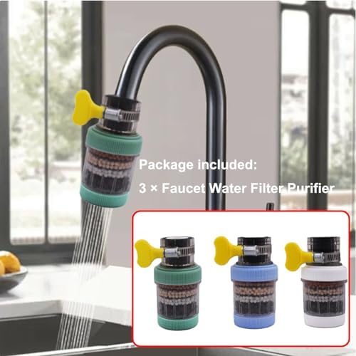 3 Pack Faucet Mount Filters,Purifier Kitchen Tap Filtration for Kitchen,Faucet Water Filter for Home Bathroom with Activated Carbon Removes Chlorine Fluoride Heavy Metals Hard Water (Random Color) - Image 6