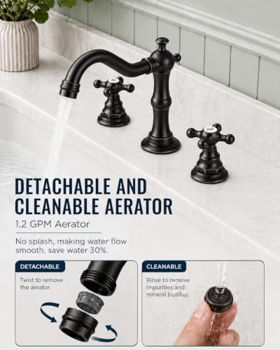 gotonovo Bathroom Faucet 3 Hole Vintage,Oil Rubbed Bronze,Script Font Label - Image 5