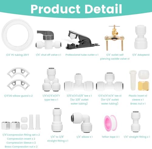Refrigerator Ice Maker Water Line Kit, 25FT 1/4In O.D. with Self Piercing Valve and Quick Couplings for Refrigerators, Food Grade Ice Make and RO Systems - Image 2