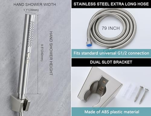 2-in-1 Handheld Shower Head Set with Long Hose – Brushed Nickel - Image 4
