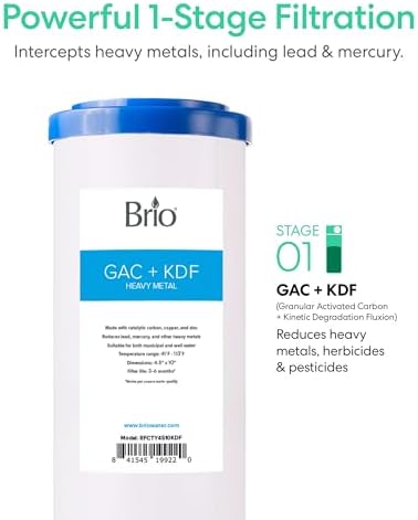 Brio Whole House Water Filter System for Heavy Metal Reduction w/Gauge & Fast-Flow GAC + KDF Filter 4.5" x 10" | Improves Taste & Protects Home Appliances | 720 GPH | 50,000 Gallons or 6 Months - Image 4