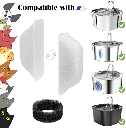16 Pcs Cat Water Fountain Filters Replacement for 108oz/3.2L & 84oz/2.5L Pet Water Fountain,Including 8 Pcs Cat Water Fountain Filter & 8 Pcs Pre-Filter Sponges Foam Filter - Image 2