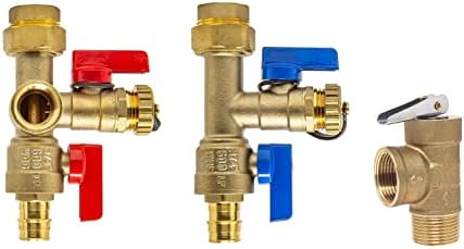 3/4 inch Expansion PEX Tankless Water Heater Isolation Valve Kit(Not Crimp PEX), with Pressure Relief Valve, FNPT x Expansion PEX A, 3/4'' Service Valve for Rheem, Rinai, Navien by Libra+Supply