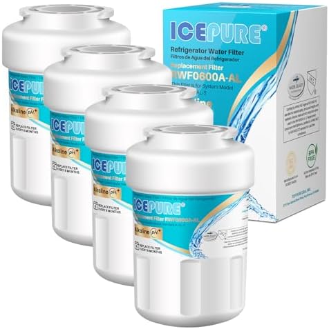 ICEPURE Alkaline RWF0600A-AL Refrigerator Water Filter Replacement for GE MWF, MWFA, MWFINT, MWFP, GWF, 46-9991, Kenmore® 9991, WFC1201, GSE25GSHECSS, GSH25JSDDSS, GSHS6LGBBHSS, Enhances PH, 4Pack by ICEPURE