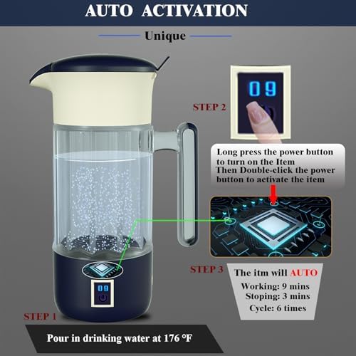 Hydrogen Water Bottle Pitcher Generator Hydrogen Water Machine Maker Ionizer Hydrogen Water Rich Water System Jug Dispenser with SPE PEM Tech 1500ML(Dutch Blue) - Image 3