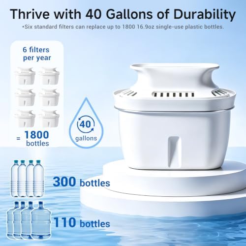Water Filtration Pitcher with 2 Replacement Filters, Premium Wood Handle, BPA-Free Water Filter Pitcher, Improves Tap Water Taste, Refrigerator-Friendly Design - Image 4