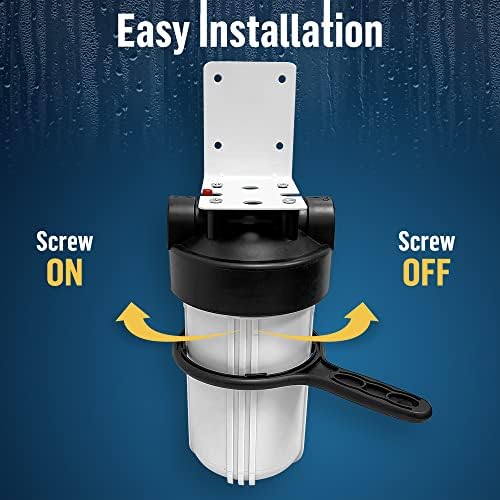 High Capacity 10 x 4.5” Whole House Filter Purifier System for Well or City Water, Presser Relief Button, 1” NPT Brass Port, Double O-Ring, Meets NSF Standards & Regulations (White, 4 Sets) - Image 3