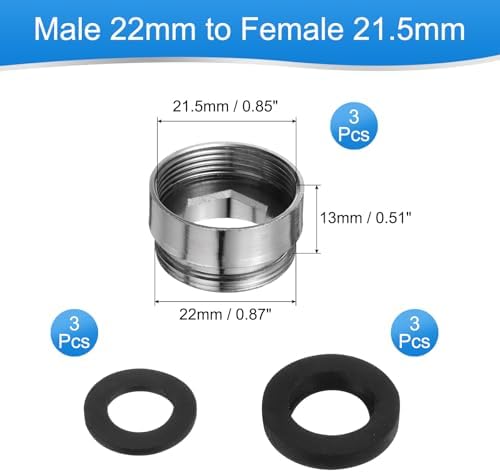 uxcell 3Pcs Faucet Adapter Kit, Male 0.87in to Female 0.85in Kitchen Sink Stainless Steel Tap Aerator Adapter Set to Connect Garden Hose, Water Filter, Standard Hose Diverter - Image 2