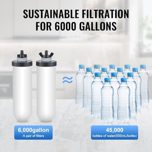 VEVOR Gravity-fed Water Filter System, 2.25G 304 Stainless-Steel Countertop Water Filtration System, Reduces Lead and up to 99% of Chlorine, with 2 Ceramic Carbon Filters, Water Level Spigot, Stand - Image 4