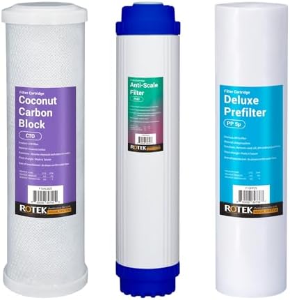 Rotek Water Systems Whole House Water Filtration Set | 3-Stage Water Filter System | 1SED, 1PHO, 1ACB | Clean Water | Sediment, Carbon Block, & Polyphosphate Anti-Scale Filter | 1y Supply | 20 Inch by RotekWaterSystem