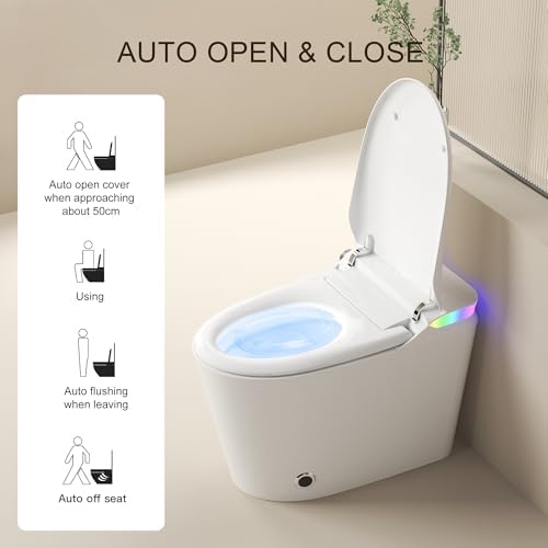Smart Toilet, One Piece Bidet Toilet for Bathrooms, Toilets with Warm Water Sprayer & Dryer, Foot Sensor Operation, Heated Bidet Seat, Tankless Toilets with Fahrenheit LED Display - Image 2