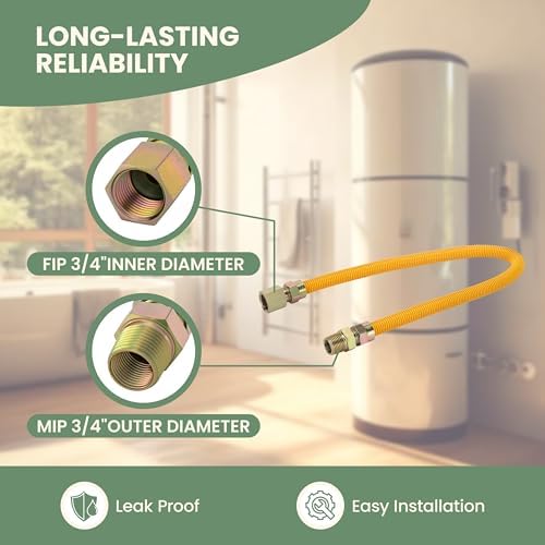 Gas Water Heater Installation Kit – 2 x 18" Corrugated Stainless Steel Water Heater Connectors, 24" Yellow Gas Line with 2 Compression Adapters - Image 5