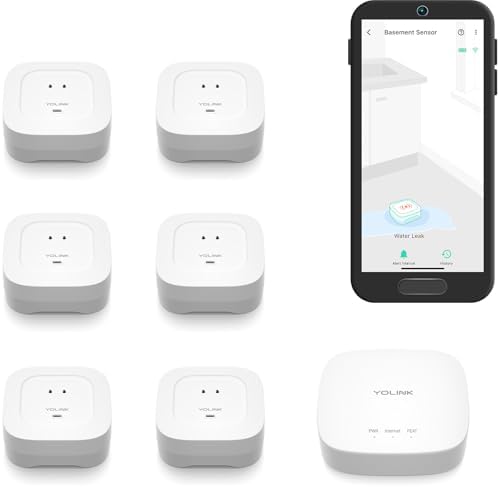 YoLink Water Leak Sensor 4 105 dB Alarm Kit: 6-Pack + Hub by YoLink