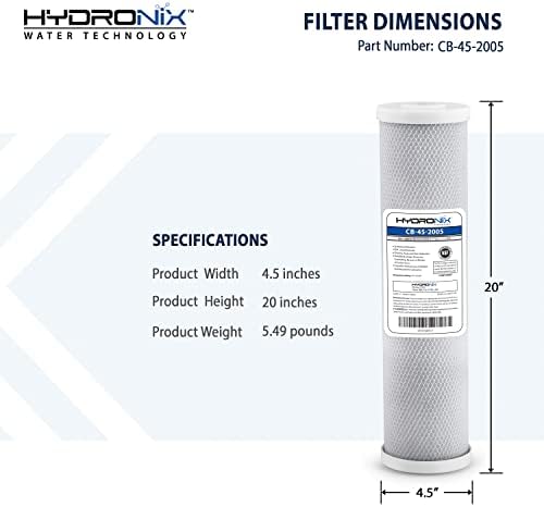 Hydronix CB-45-2005/3 Universal 4.5" x 20” Whole House Water Filter Replacement Cartridge, Commercial & Industrial NSF, Coconut Shell Activated Carbon Block CTO, 5 Micron (3 Pack) - Image 5