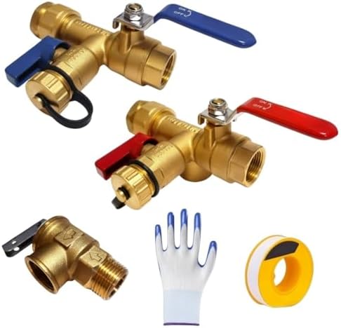SYLPHID 3/4 Inch IPS Water Heater Service Valve Kit with Pressure Relief Valve, Universal Isolator Valve for Tankless Heater, Compatible with Rheem, Rinnai, Navien, Noritz, Ecosmart, Takagi, Bosch by SYLPHID