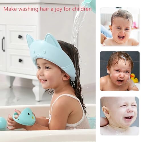 Shower Cap for Kids, Baby Shower Cap bath wash Shampoo rinser shield Hat Adjustable head hair Visor Protection Toddler and Children,Prevent water from entering eyes and ears (Blue fox) - Image 6