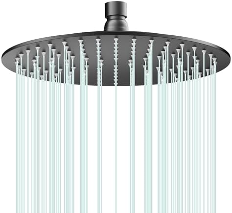All Metal 10Inch Rain Shower Head - Heavy Duty Stainless Steel, Easy Install, High Water Flow, Ultra-Thin Modern Design for Bathroom (Matte Black) by AULEEND