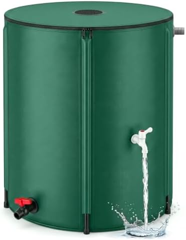 Waydress Collapsible Rain Barrel, Portable Rainwater Collection System with Spigots, Mesh Filter & Overflow Kit, Leak-Proof Foldable PVC Water Storage Tank for Garden, Car Washing(53 Gallon,Green) by Waydress