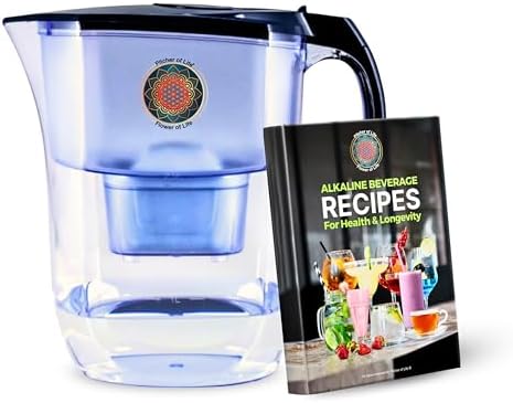 Pitcher of Life Alkaline Water Filter System + 119 Alkaline Beverages Recipe Book | pH 8.5-9.5 | Removes 99% Lead Chlorine | Adds Minerals | 2-Month Filters | NSF Certified by LifeIonizer