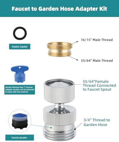 Hibbent Swivel Faucet Adapter Kit, Solid Brass 3/4" Garden Hose Adapter with Aerator, 360 Degree Kitchen Sink Faucet Aerator Adapter for Female and Male to Male, Chrome - Image 2